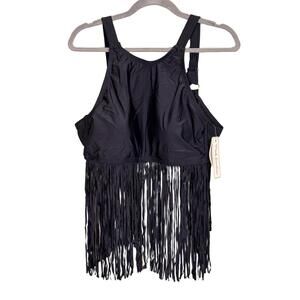 Pink‎ Envelope Bikini Top Womens Size 1X Black Fringe Adjustable Bohemian